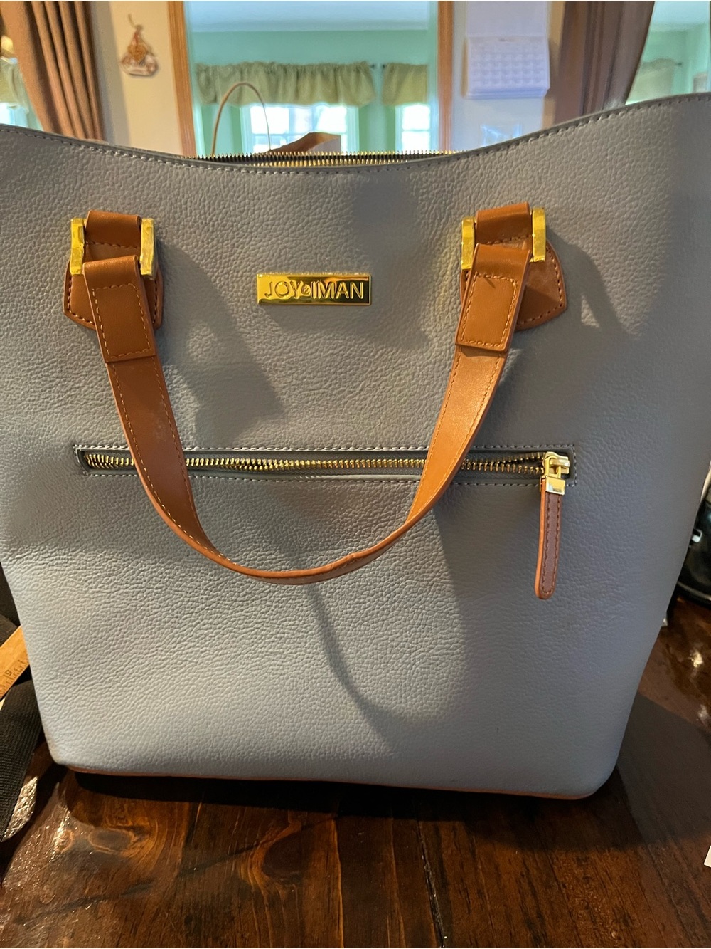 Joy & Iman Periwinkle  Shoulder Tote with Brown Handles